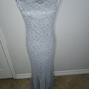 Elegant Silver Lace Maxi Dress
